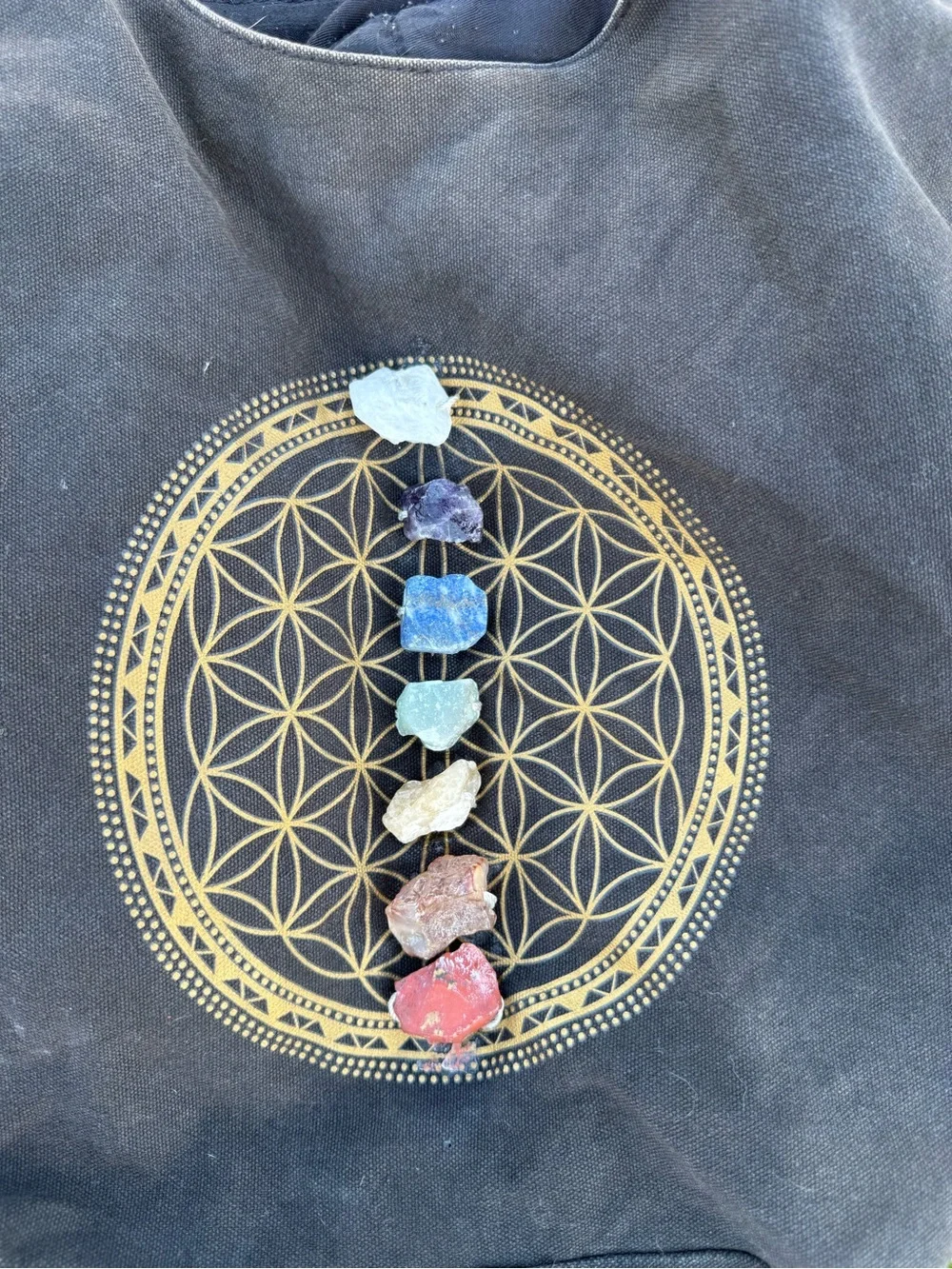 Boho Chakra Crystal Canvas Hobo Bag Black Slouchy Crossbody Tote Hippie Festival